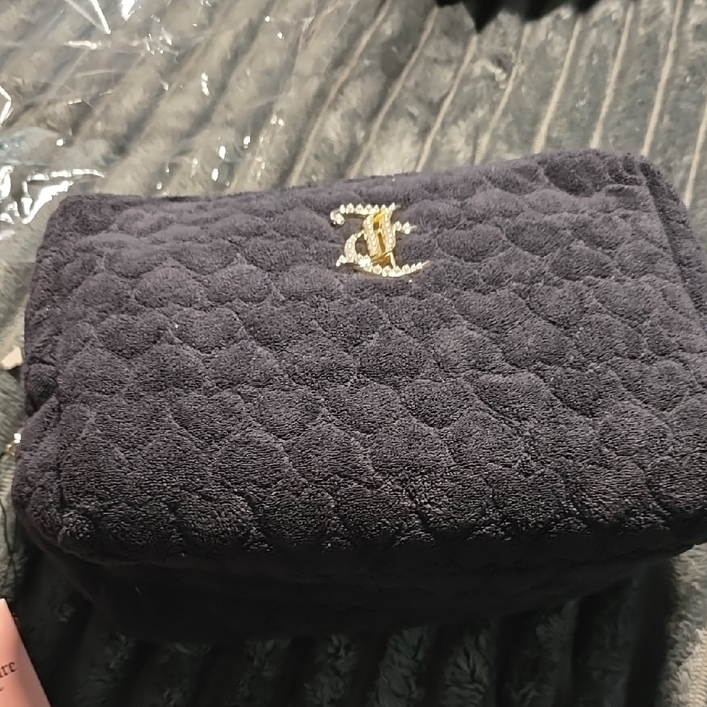 Juicy  Black Quilted Cosmetic Case with Gold Emblem